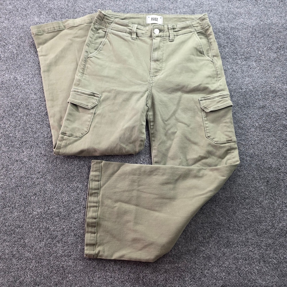 PAIGE Cargo Pants Wide Leg Utility Olive Green Military Streetwear 27 Womens